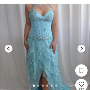 Chic Light Blue Silk Prom Dress with Beaded Details